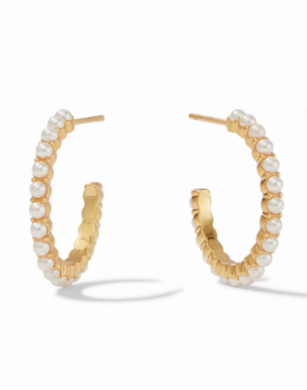 Julie Vos Juliet Hoop Gold Swarovski Pearl Earrings - Small