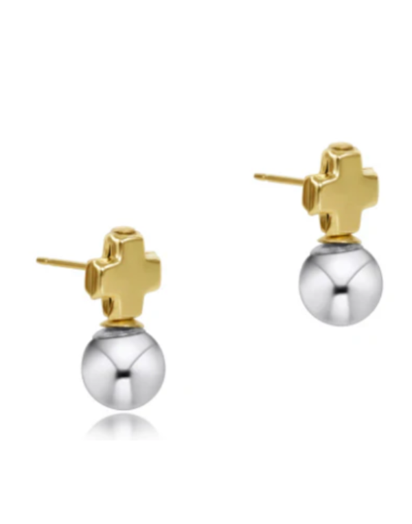 eNewton Signature Cross Small Mixed Metal Stud Earrings