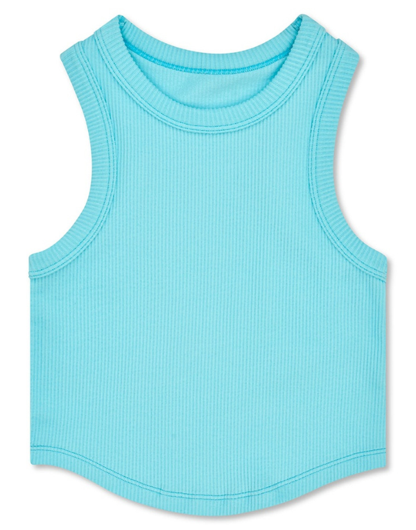 Ice Blue Cropped Racer Back Tank Top