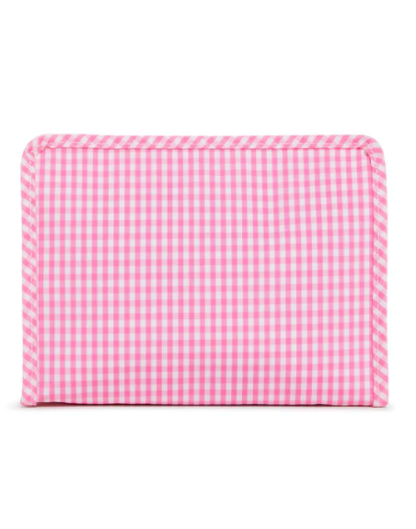 TRVL Medium Roadie Zip Pouch--Gingham PInk