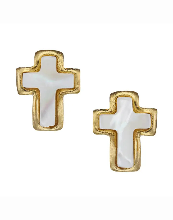 Susan Shaw Mother of Pearl Cross Stud Earrings