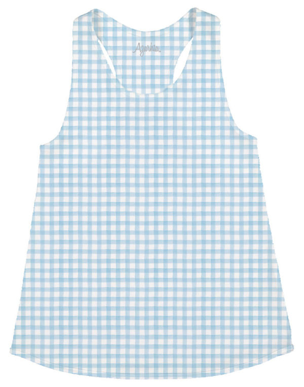 Blue Gingham Tank Top With Racer Back