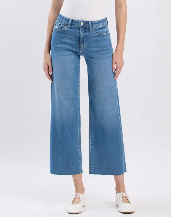 Aileeah High Rise Crop Slim Wide Leg Jeans