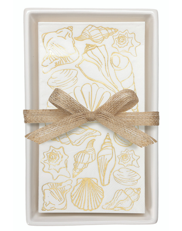 Ceramic Guest Napkin Tray With Shell Napkins