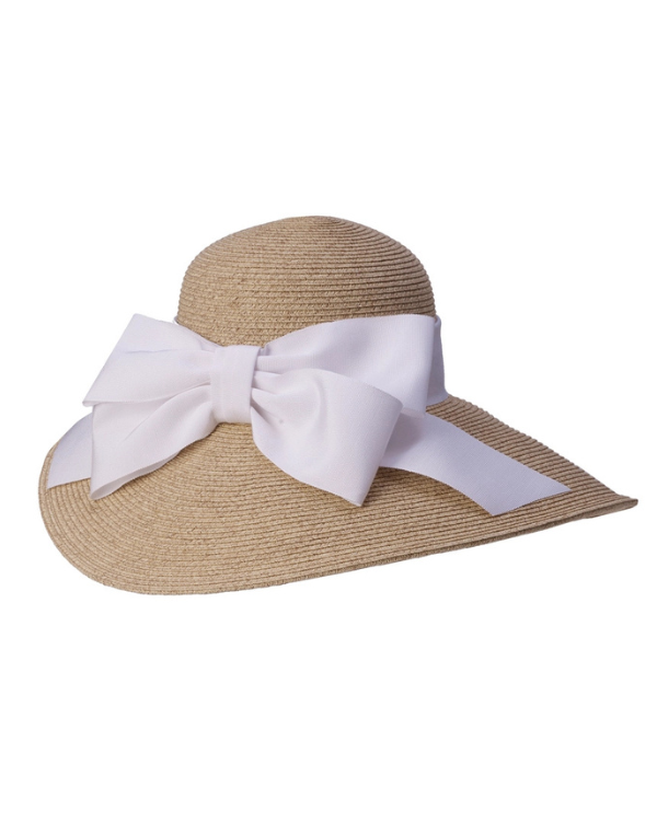 Side Bow Sun Hat - Natural/White