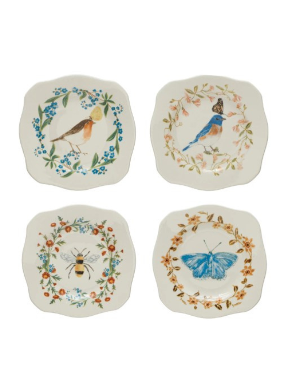 5" Square Stoneware Scalloped Plates