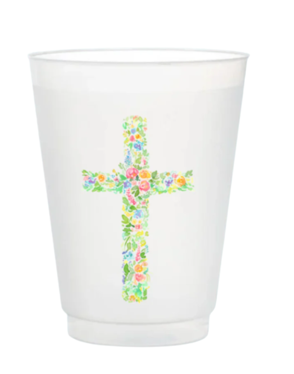 Floral Cross Frosted Cups