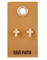 Leather Tag With Cross Earrings