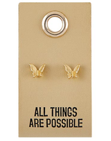 Leather Tag with Butterfly Earrings