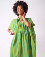 Margot Stripe Kaftan- Aqua/Chartreuse