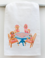 Dogs Playing Mahjong Tea Towel
