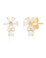 Flower With Mini Pearl Post Earring