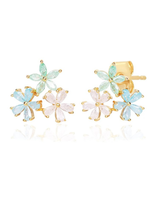 Colored Zirconia Flower Cluster Post Earring