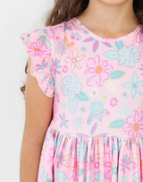 Beachy Blooms Flutter Sleeve Twirl Dress