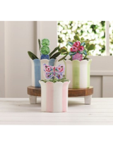 Striped Pot and Plant Stake Set