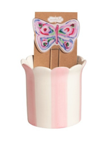 Striped Pot and Plant Stake Set