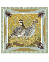 Gold Quail Pair Silk Pocket Square