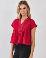Crimson Pleated Top
