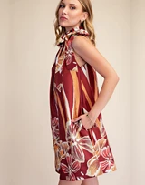 Ruffle Tie Neck Midi Dress