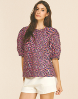 Geo Print Puff Sleeve Blouse
