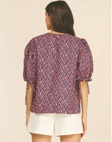 Geo Print Puff Sleeve Blouse