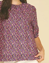 Geo Print Puff Sleeve Blouse
