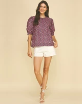Geo Print Puff Sleeve Blouse