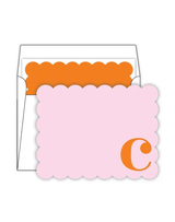 Scalloped Initial Note Cards- Pink and Orange