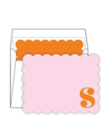 Scalloped Initial Note Cards- Pink and Orange