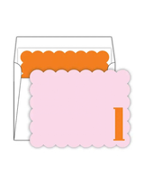 Scalloped Initial Note Cards- Pink and Orange