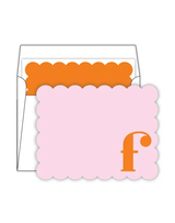 Scalloped Initial Note Cards- Pink and Orange