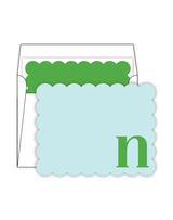 Scalloped Initial Note Cards- Blue and Green