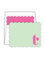 Scalloped Initial Note Cards- Pink and Green