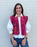 Haveli Velvet Vest- Fuchsia