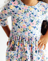 Fall Floral 3/4 Sleeve Pocket Twirl Dress