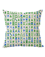 Mahjong Linen Pillow- Blue/Green