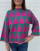 Evergreen Tree Mock Neck Sweater