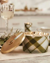 Thymes Frasier Fir Frosted Plaid Large 3-Wick Candle