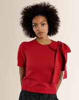 Isabella Knitted Bow Sweater- Red
