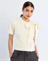Isabella Knitted Bow Sweater- Cream