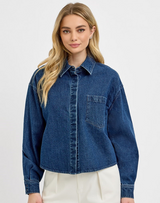 Oversized Cropped Denim Shirt