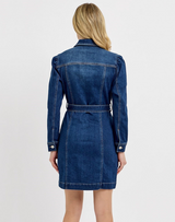 Puffed Sleeve Dark Denim Dress