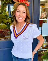 LSU White V-Neck Sweater