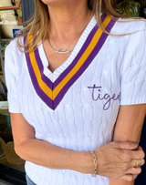 LSU White V-Neck Sweater