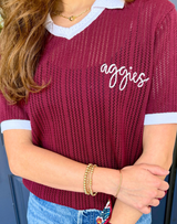 Aggies Collared Pointelle Sweater