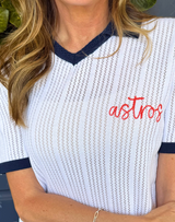 Astros Collared Pointelle Sweater