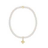 eNewton Designs Classic Pearl 3mm Signature Cross Gold Charm Bracelet