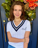 Owls White V-Neck Sweater