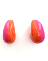 Color Block Teardrop Earrings--Pink and Orange