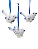 Porcelain Delft Blue Bird Ornaments - Assorted
